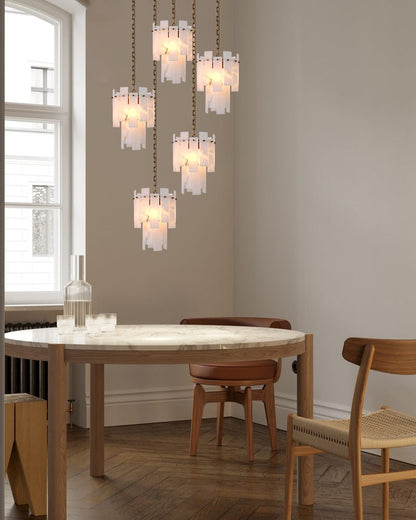 7-light 2-tier Alabaster marble Round Chandelier 13" with adjustable chain 150cm
