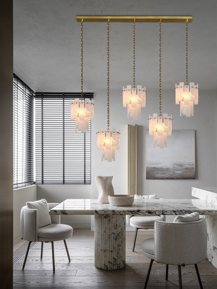 7-light 2-tier Alabaster marble Round Chandelier 13" with adjustable chain 150cm