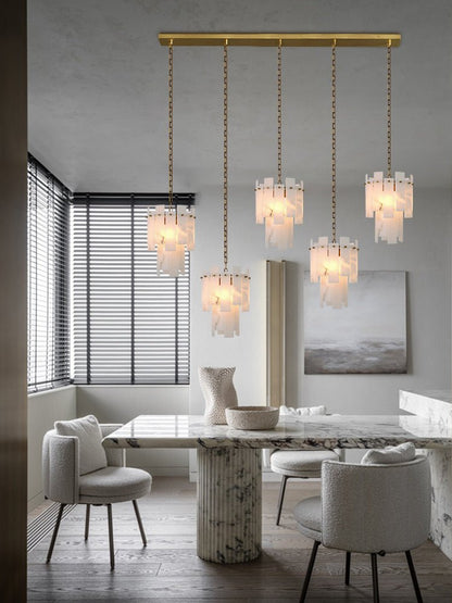 7-light 2-tier Alabaster marble Round Chandelier 13" with adjustable chain 150cm