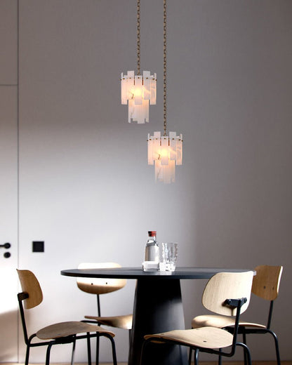 7-light 2-tier Alabaster marble Round Chandelier 13" with adjustable chain 150cm