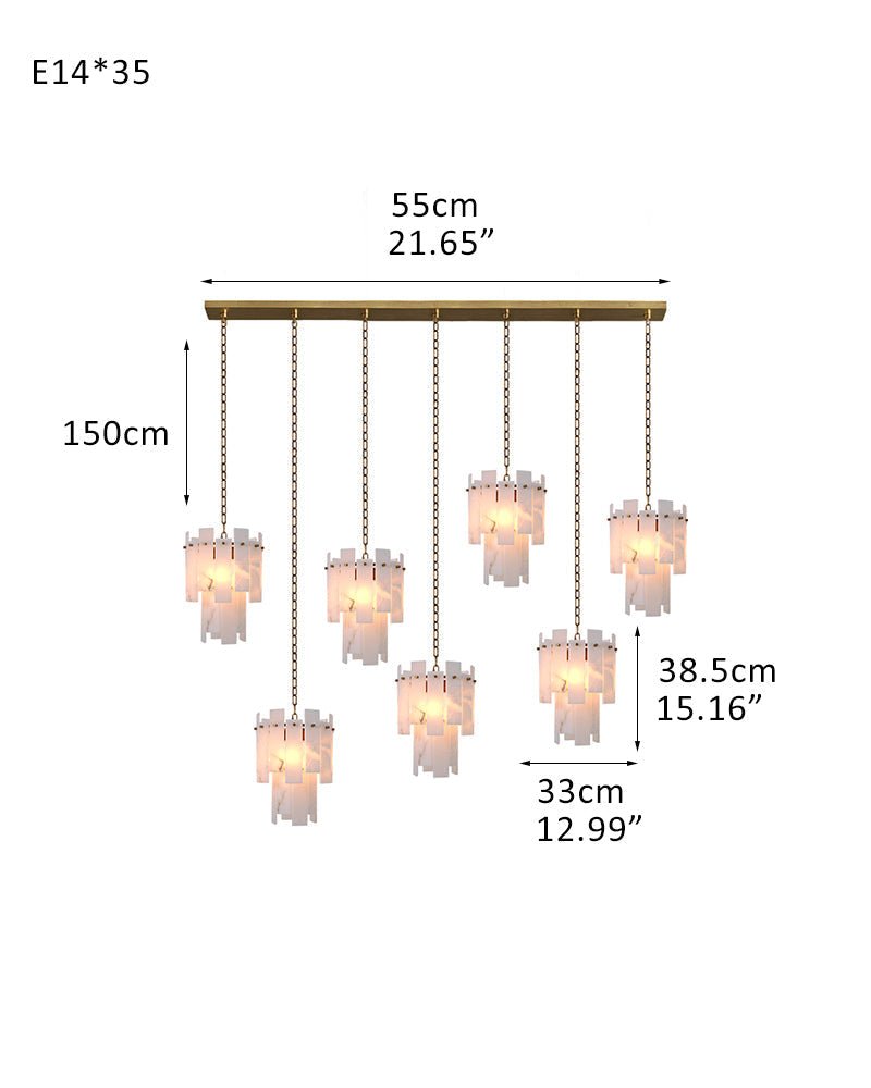 7-light 2-tier Alabaster marble Round Chandelier 13" with adjustable chain 150cm