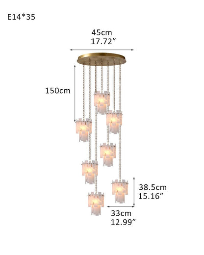 7-light 2-tier Alabaster marble Round Chandelier 13" with adjustable chain 150cm