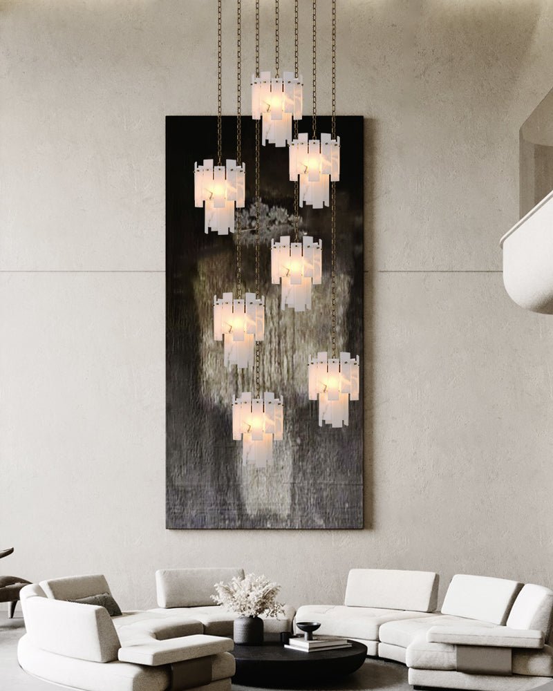 7-light 2-tier Alabaster marble Round Chandelier 13" with adjustable chain 150cm