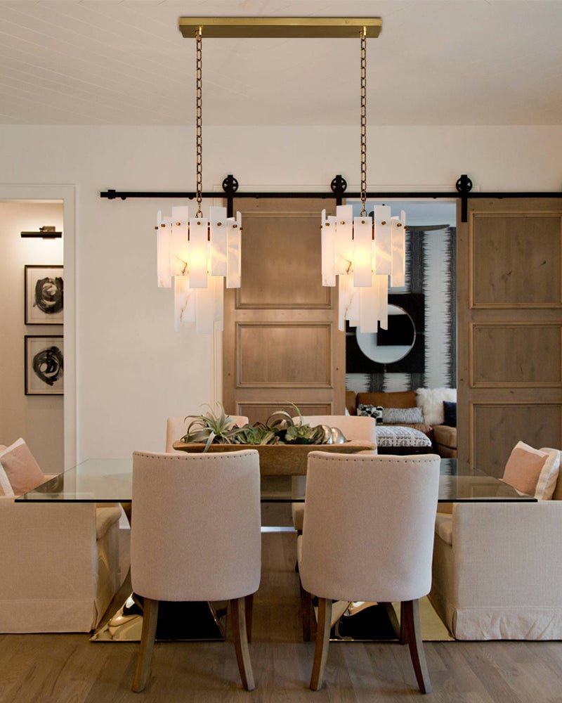 7-light 2-tier Alabaster marble Round Chandelier 13" with adjustable chain 150cm