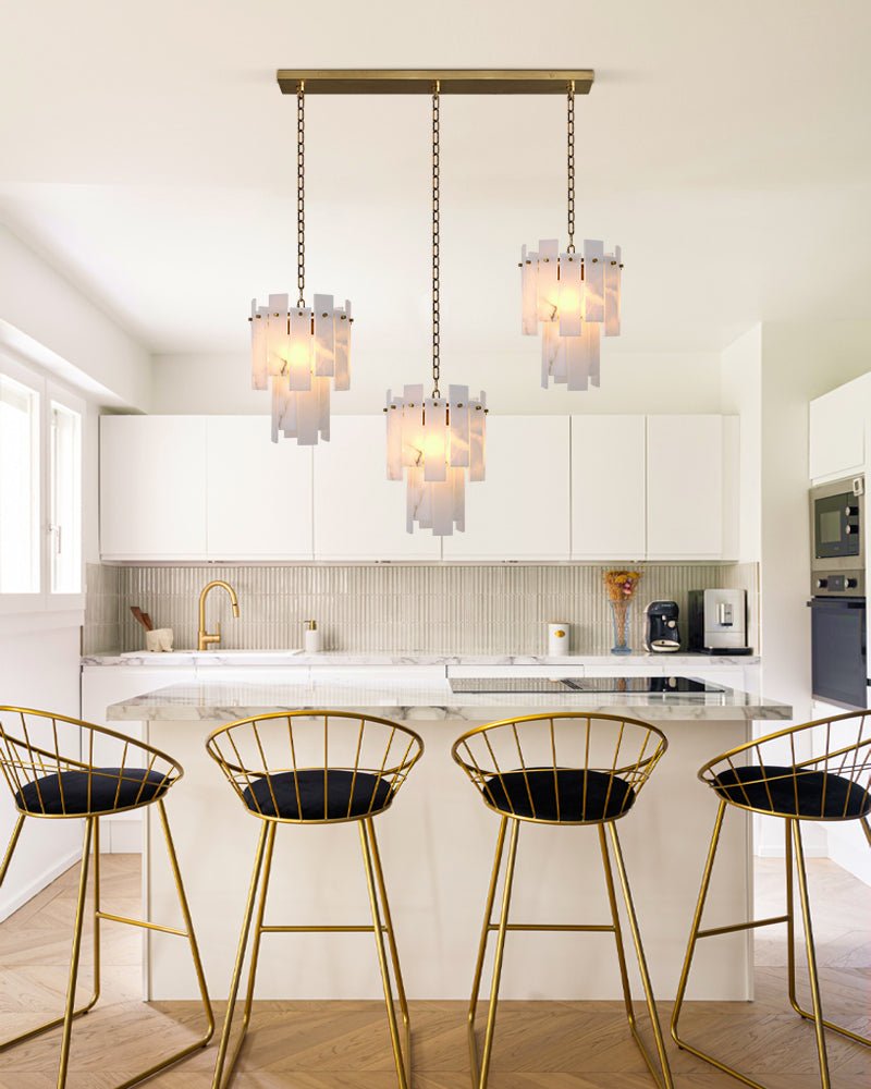 7-light 2-tier Alabaster marble Round Chandelier 13" with adjustable chain 150cm