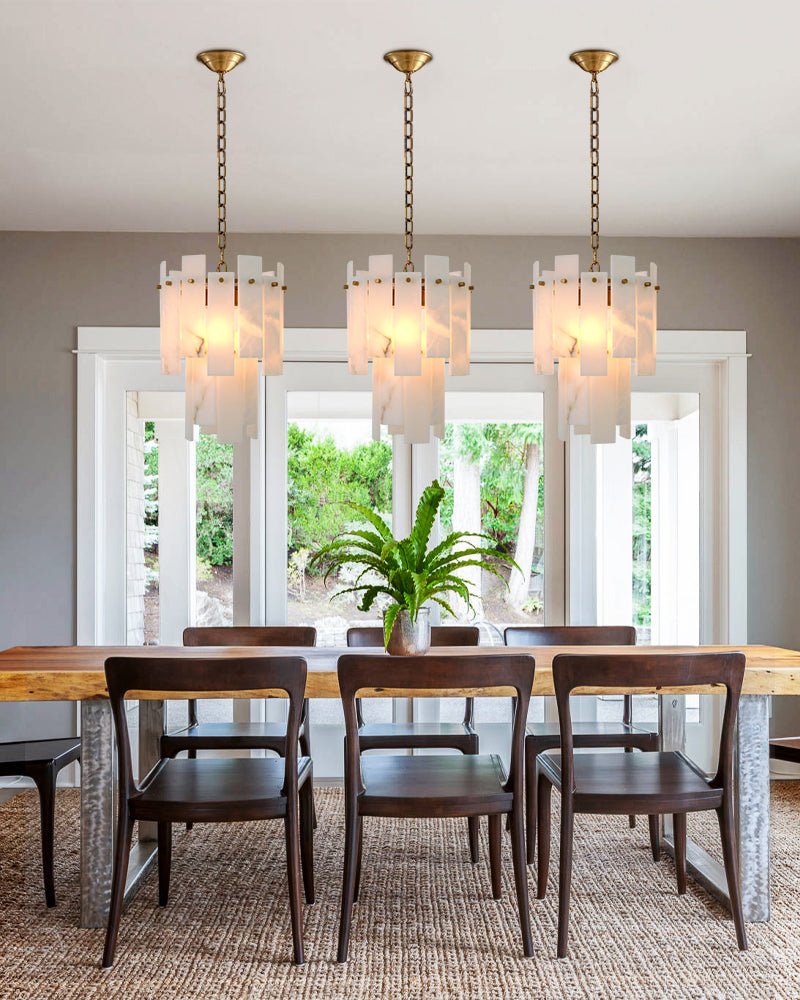 7-light 2-tier Alabaster marble Round Chandelier 13" with adjustable chain 150cm