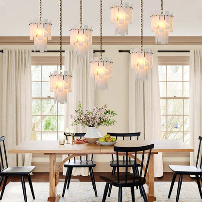 7-light 2-tier Alabaster marble Round Chandelier 13" with adjustable chain 150cm