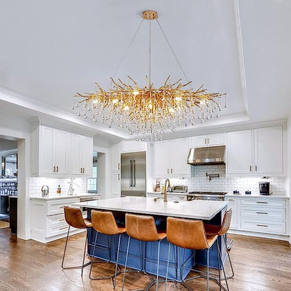 Stunning Tree Branch Crystal Chandelier with Clear Teardrop-shaped for Living/Dining Room