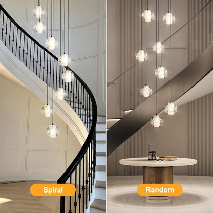Black Crystal Staircase Chandelier with Adjustable Height and 8 Lights