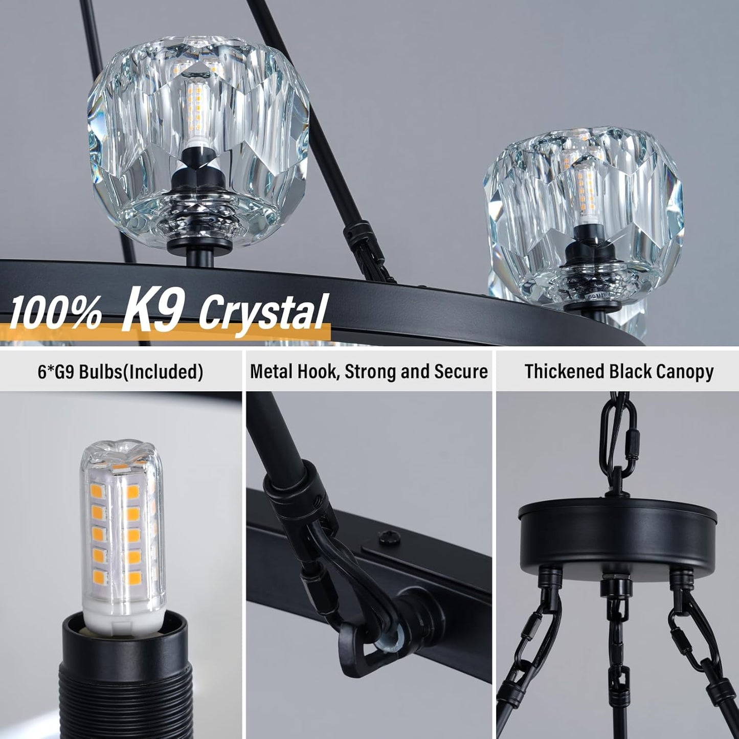 Black Wagon Wheel Crystal Chandelier 23-Inch 6-Light Farmhouse