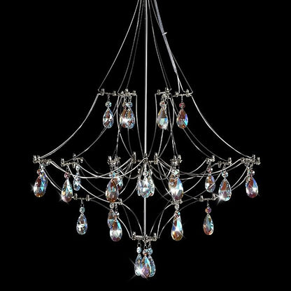 Silver Crystal Round Chandelier 23.6" Modern Luxury Raindrop Light