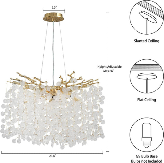 Gold Modern Tree Branch Crystal Chandelier 23.6" Round