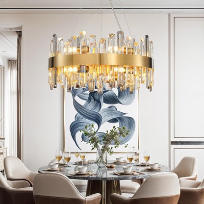 Modern Luxury Gold Round 12-Light K9 Crystal Chandelier