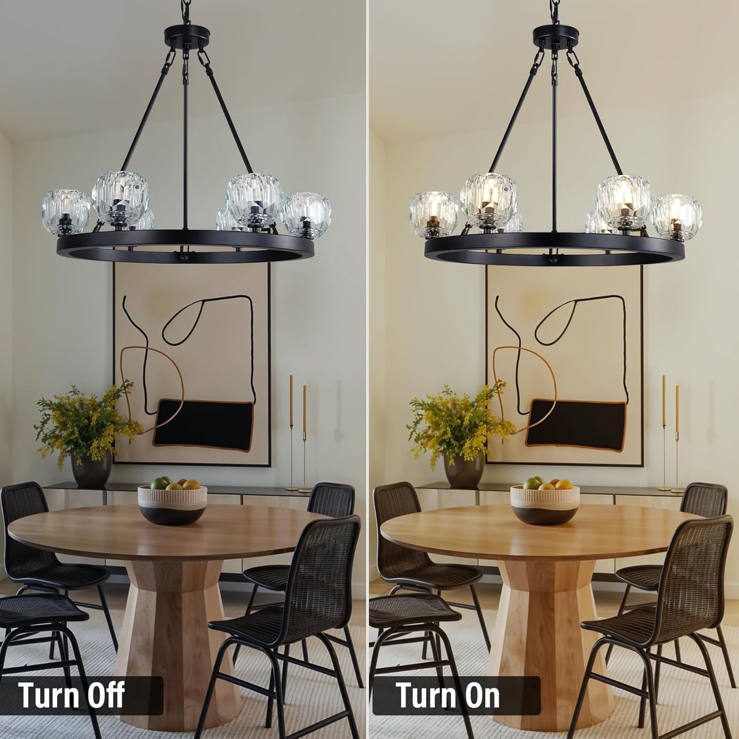 Black Wagon Wheel Crystal Chandelier 23-Inch 6-Light Farmhouse