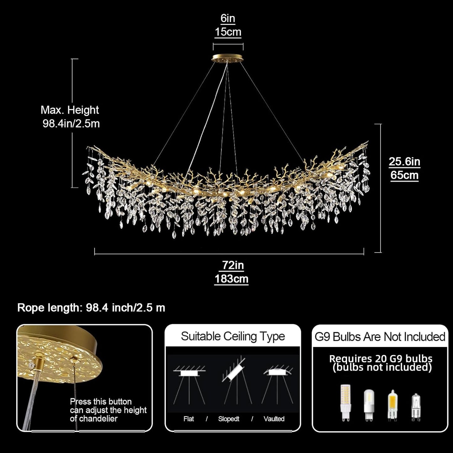 Solara Rectangular Tree Branch Chandelier 55" 72" Tree Branch