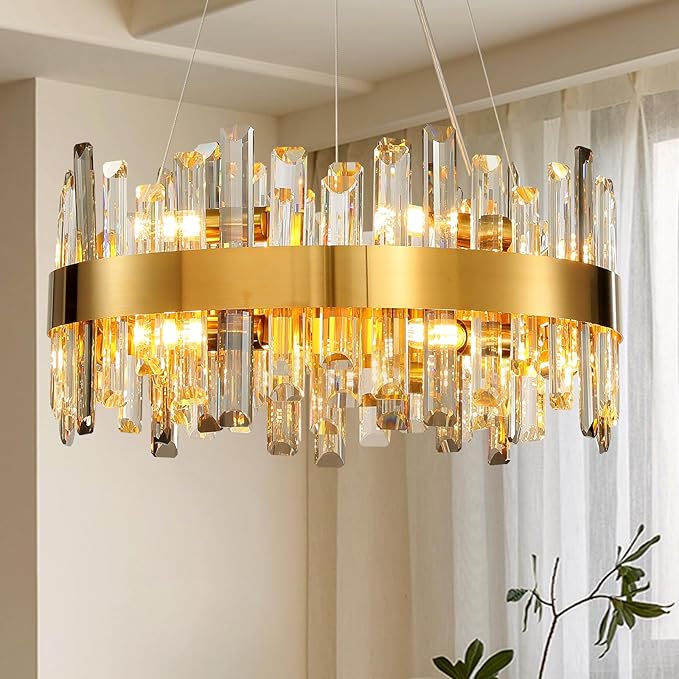 Modern Luxury Gold Round 12-Light K9 Crystal Chandelier