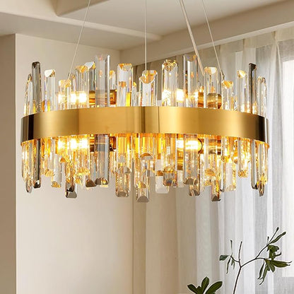Modern Luxury Gold Round 12-Light K9 Crystal Chandelier