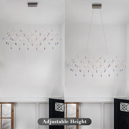 Large Silver Rectangle Crystal Chandelier 49.2" Modern Luxury Raindrop Light