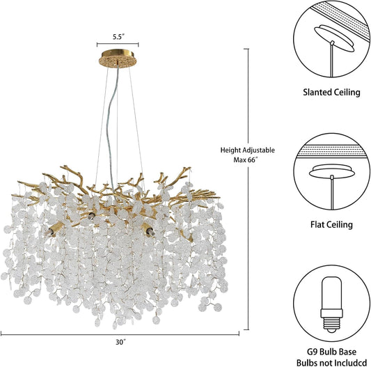 30-Inch Modern Tree Branch Crystal Chandelier for Dining Rooms