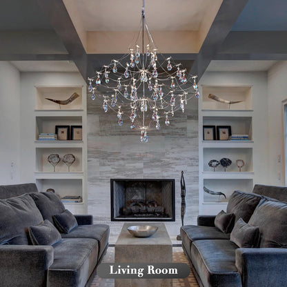 Silver 31.5" Round Crystal Raindrop Chandelier for Modern Homes