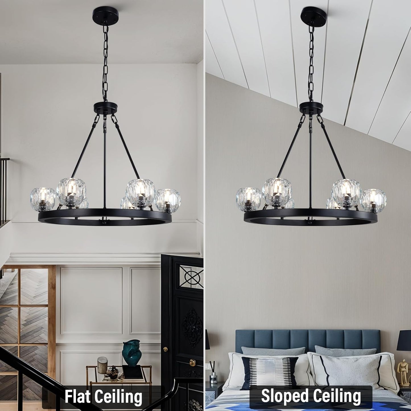 Black Wagon Wheel Crystal Chandelier 23-Inch 6-Light Farmhouse