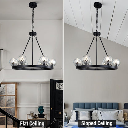 Black Wagon Wheel Crystal Chandelier 23-Inch 6-Light Farmhouse
