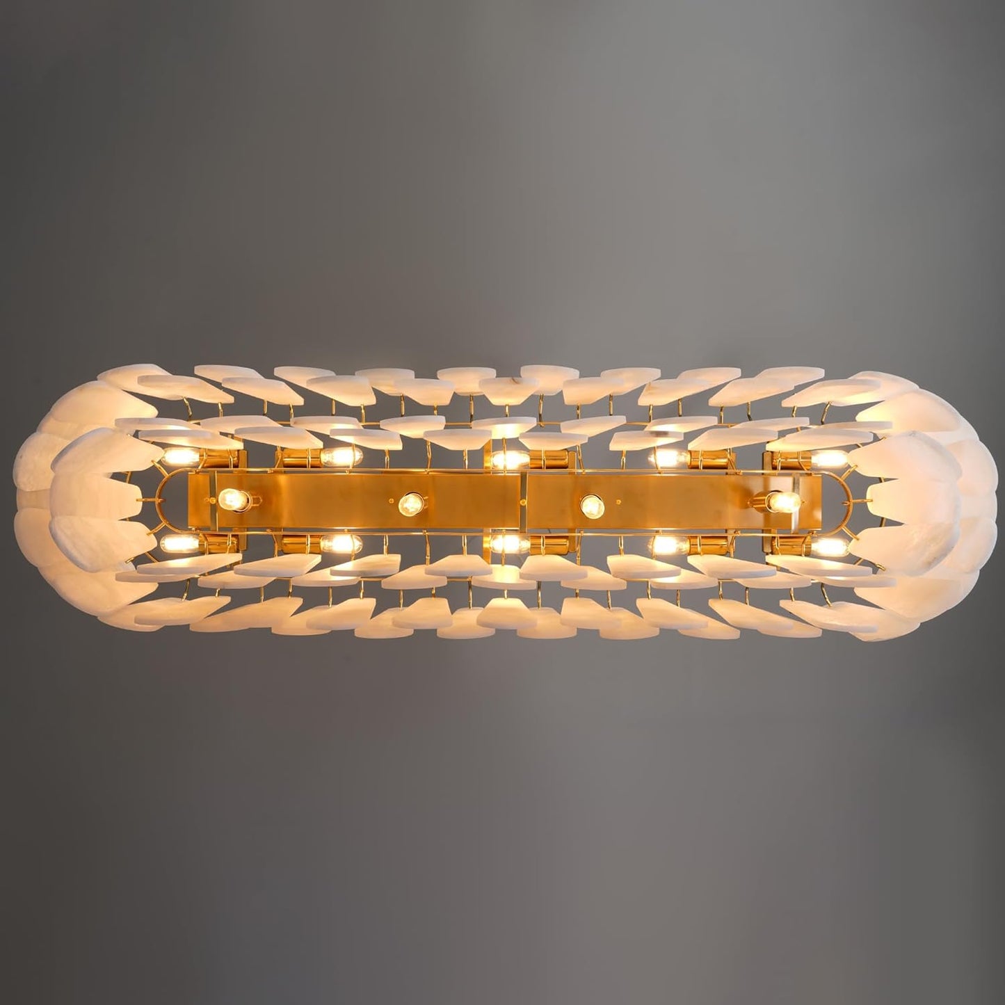 Luxury Modern Alabaster Brass Rectangle Chandelier with Adjustable Height