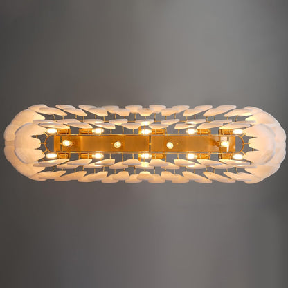 Luxury Modern Alabaster Brass Rectangle Chandelier with Adjustable Height