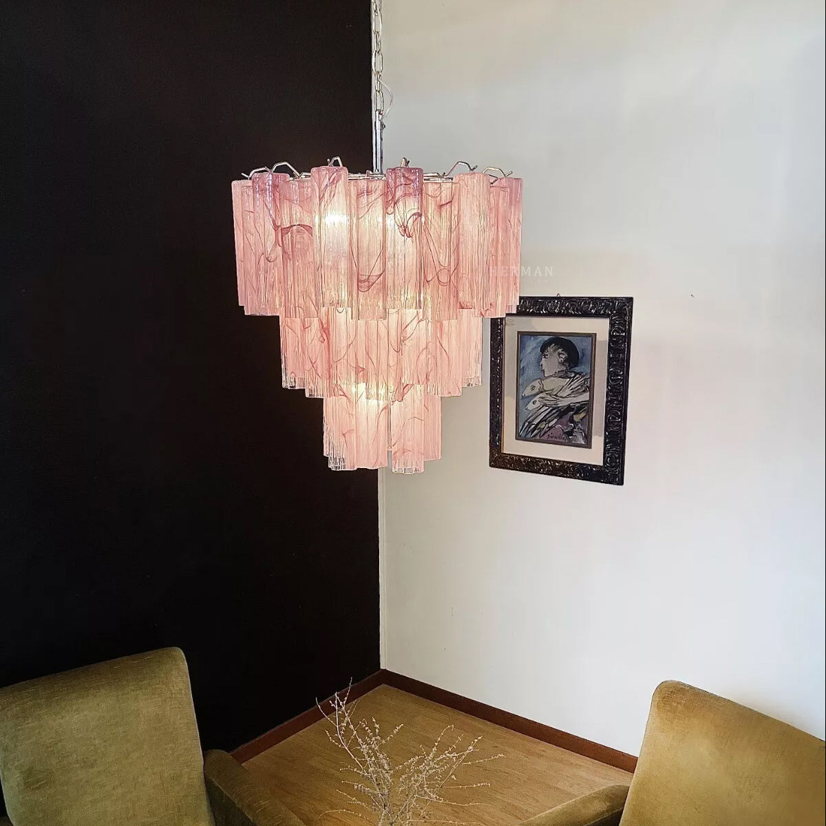 Muraano Alabaster Pink Chandelier 48 tubes