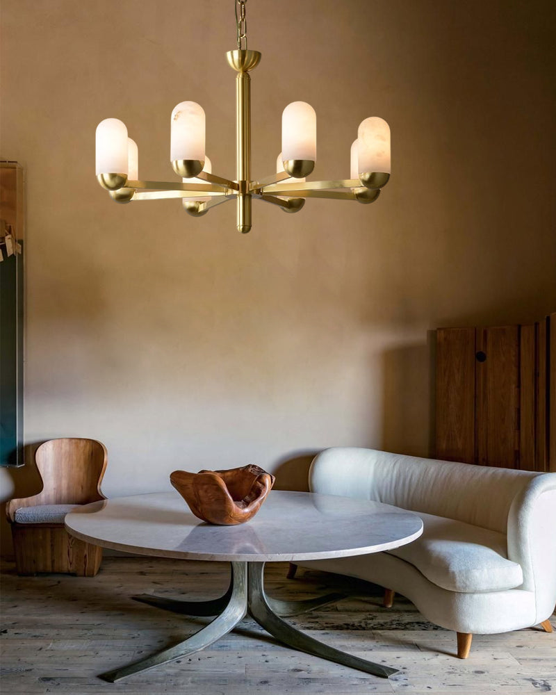 Alabaster Luxury Moonshade Brass Chandelier for dining room