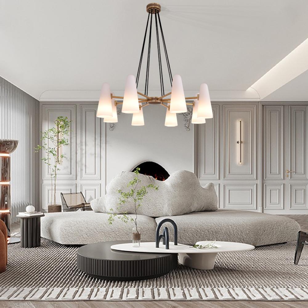 White Ceramics Round Chandelier 36", 8-lights