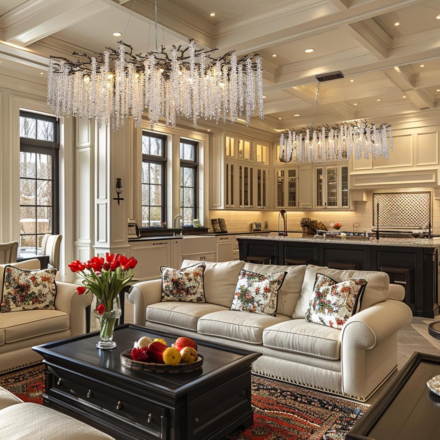 47.2" Black Modern Crystal Chandelier for Dining Rooms