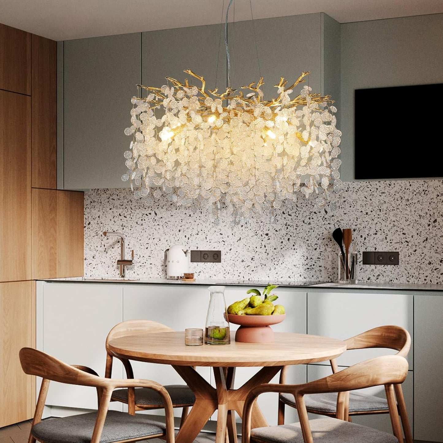 30-Inch Modern Tree Branch Crystal Chandelier for Dining Rooms
