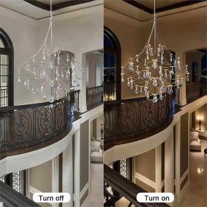 Silver 31.5" Round Crystal Raindrop Chandelier for Modern Homes