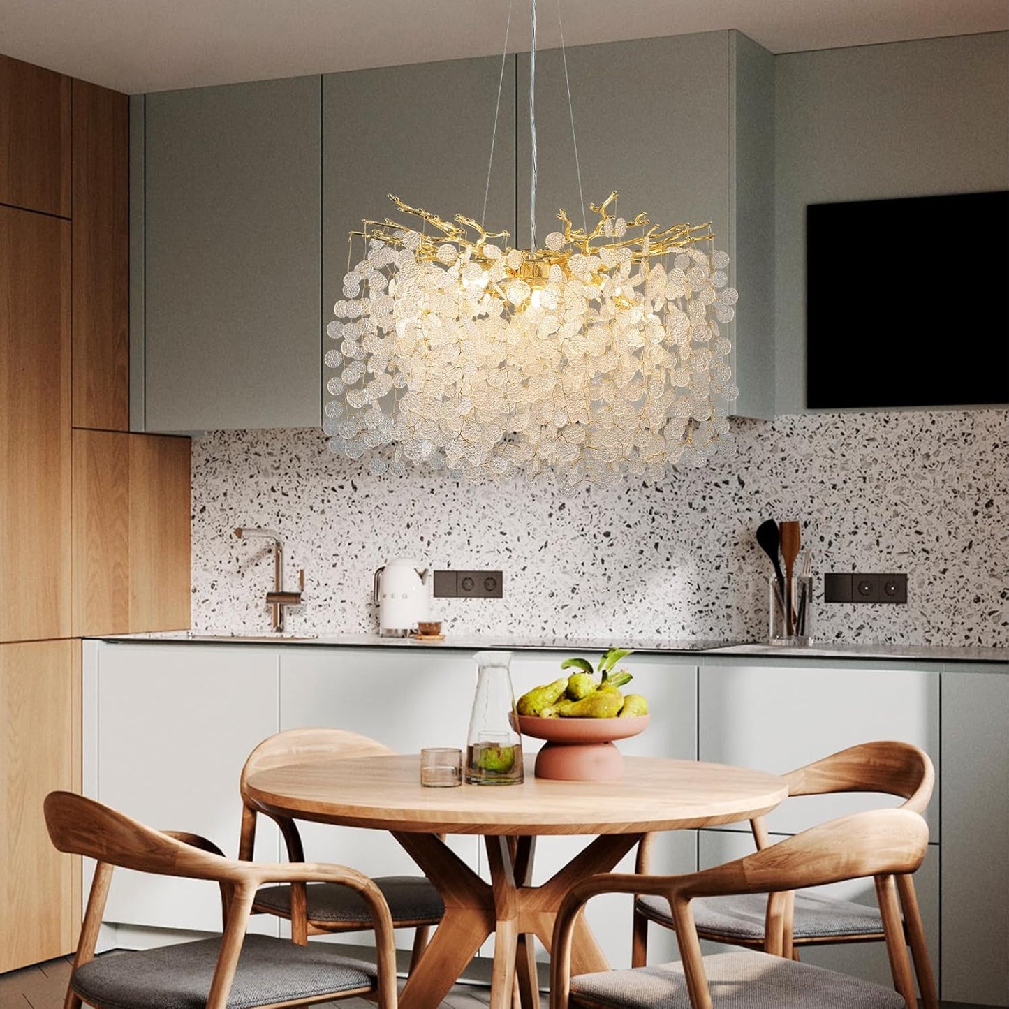Gold Modern Tree Branch Crystal Chandelier 23.6" Round