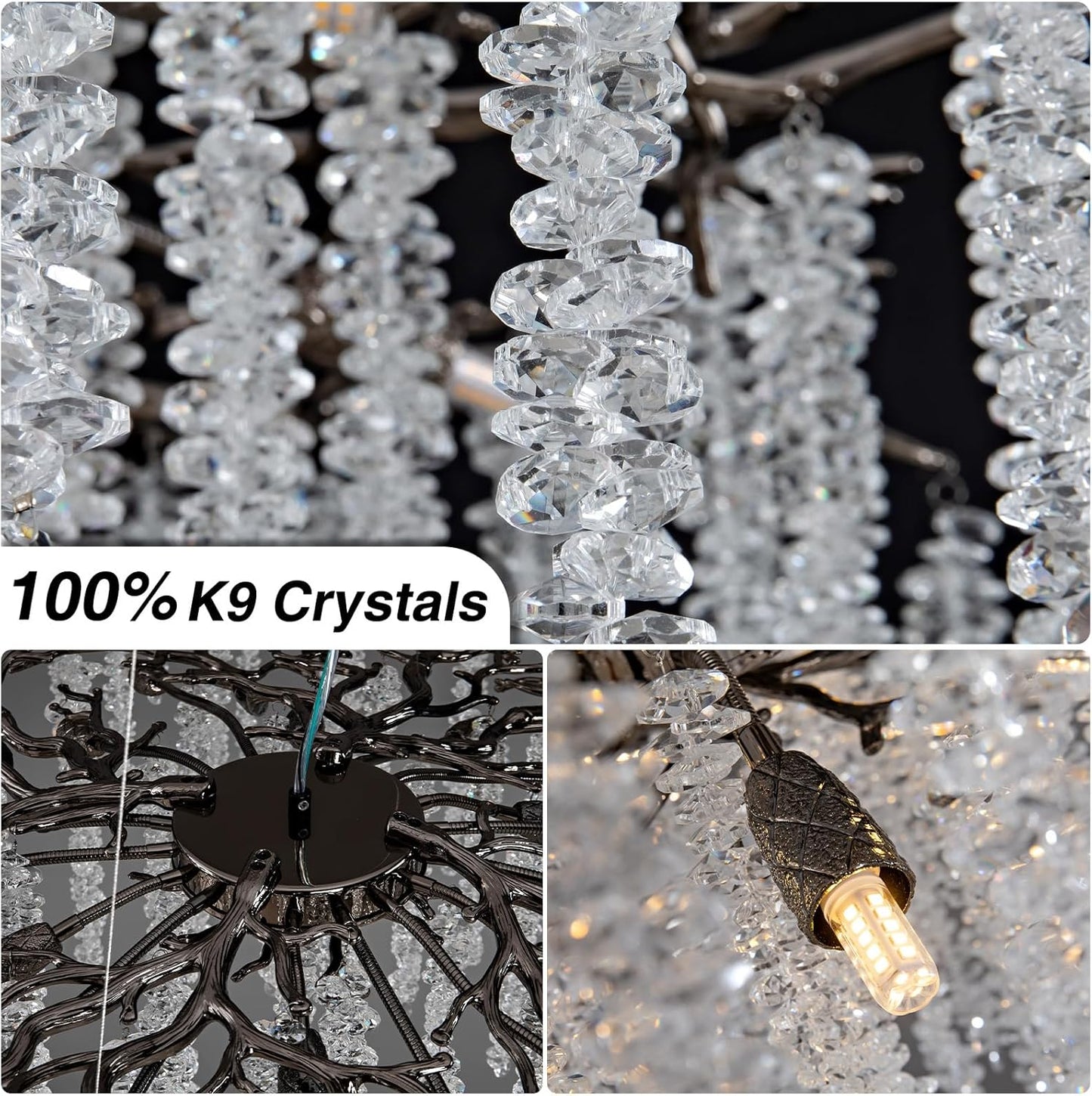 47.2" Black Modern Crystal Chandelier for Dining Rooms