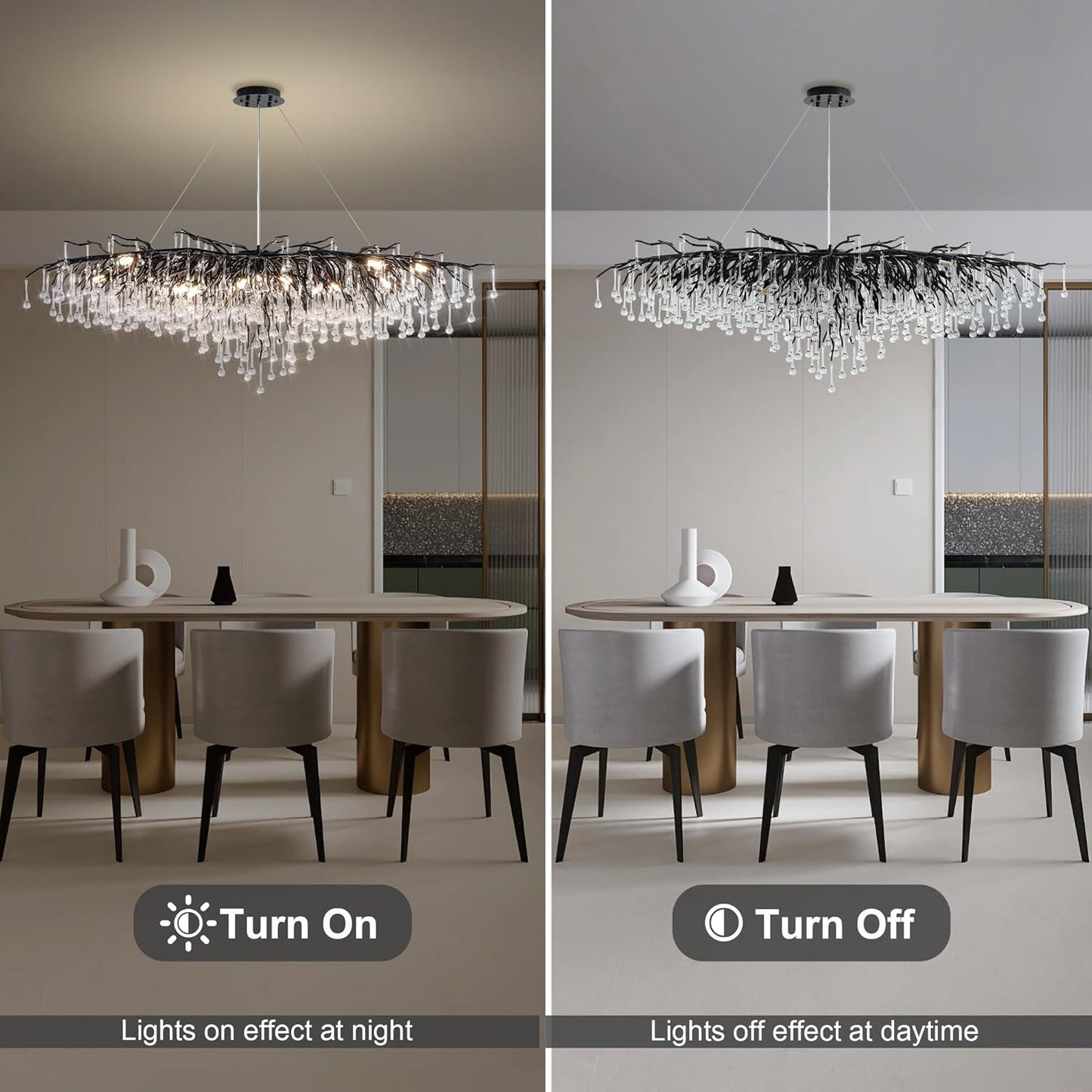 63" Black 15-Light Modern Crystal Tree Branch Chandelier