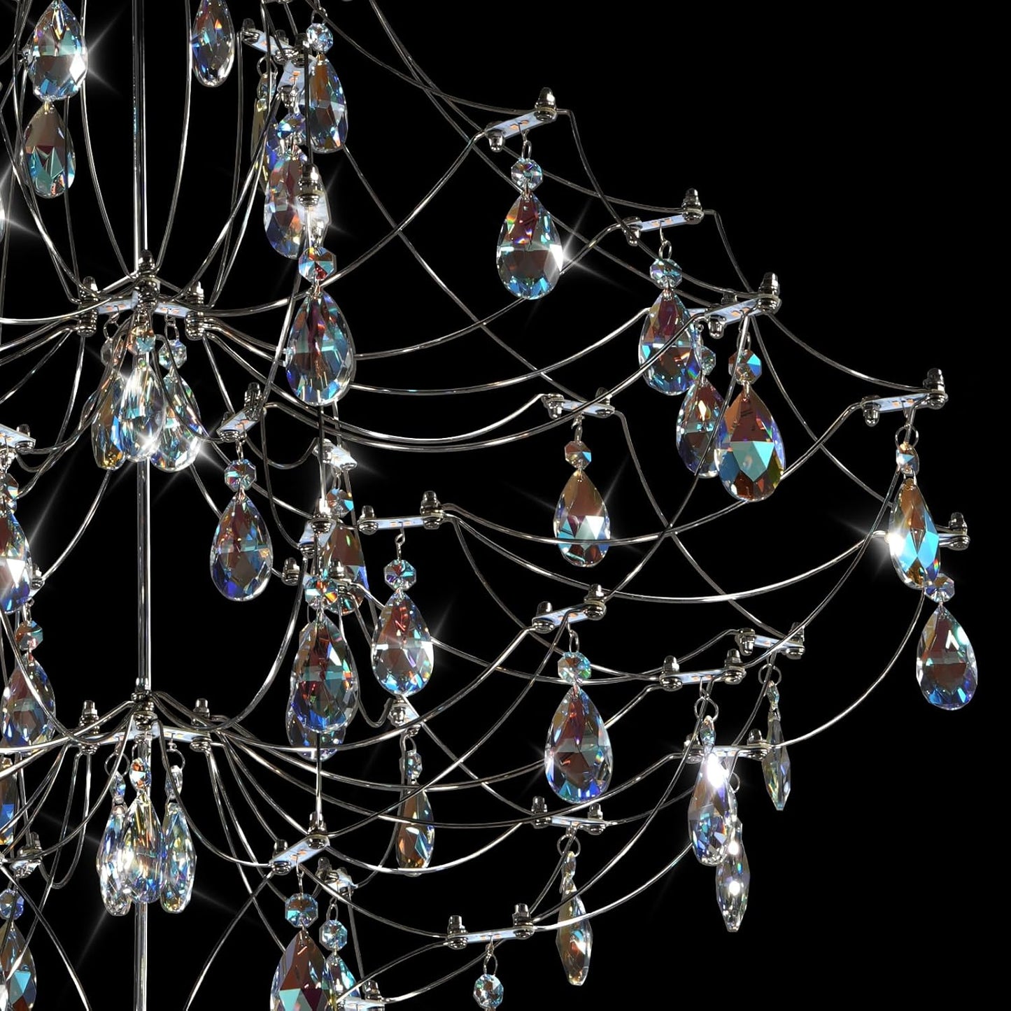 Silver 31.5" Round Crystal Raindrop Chandelier for Modern Homes