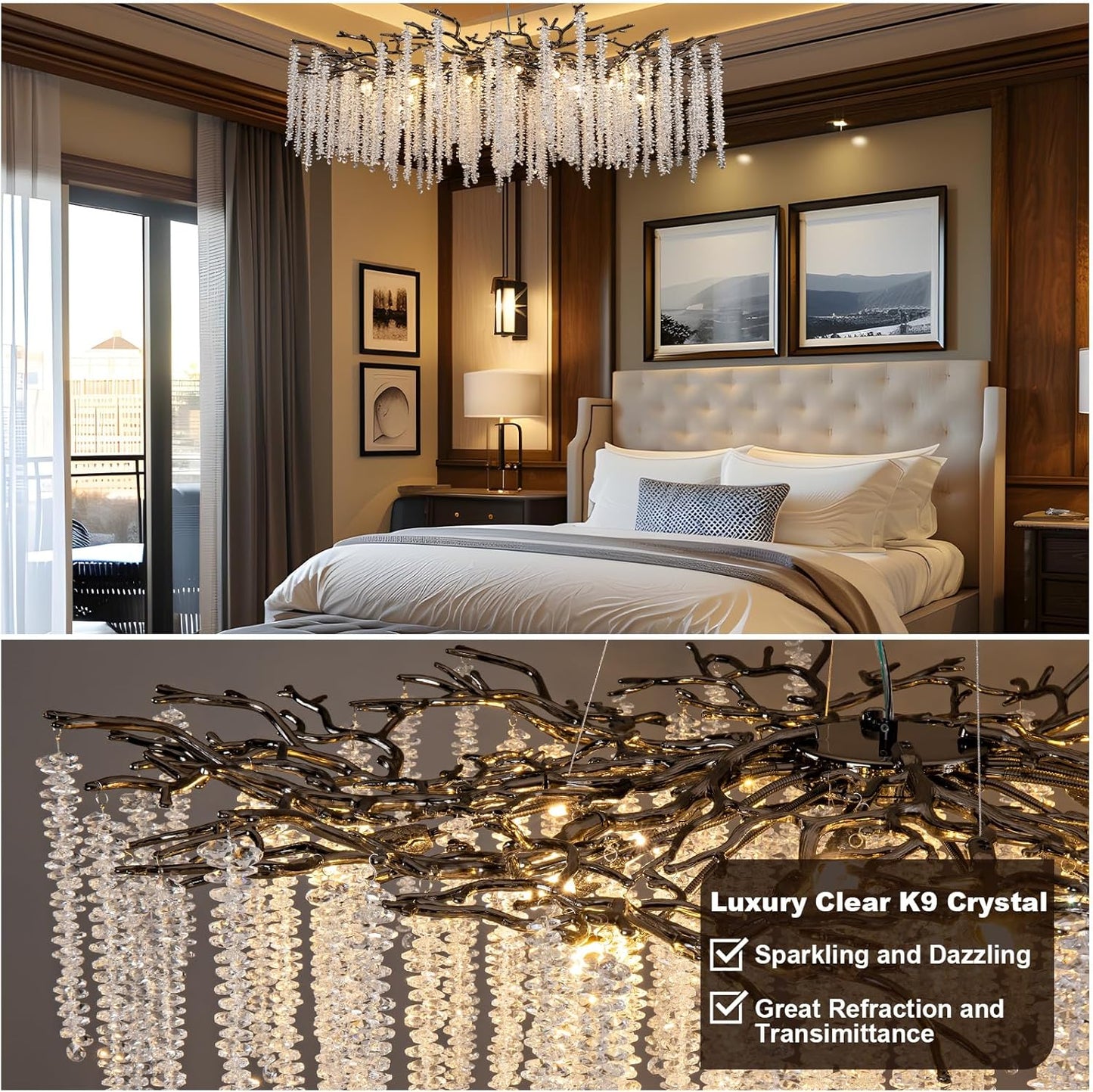 47.2" Black Modern Crystal Chandelier for Dining Rooms