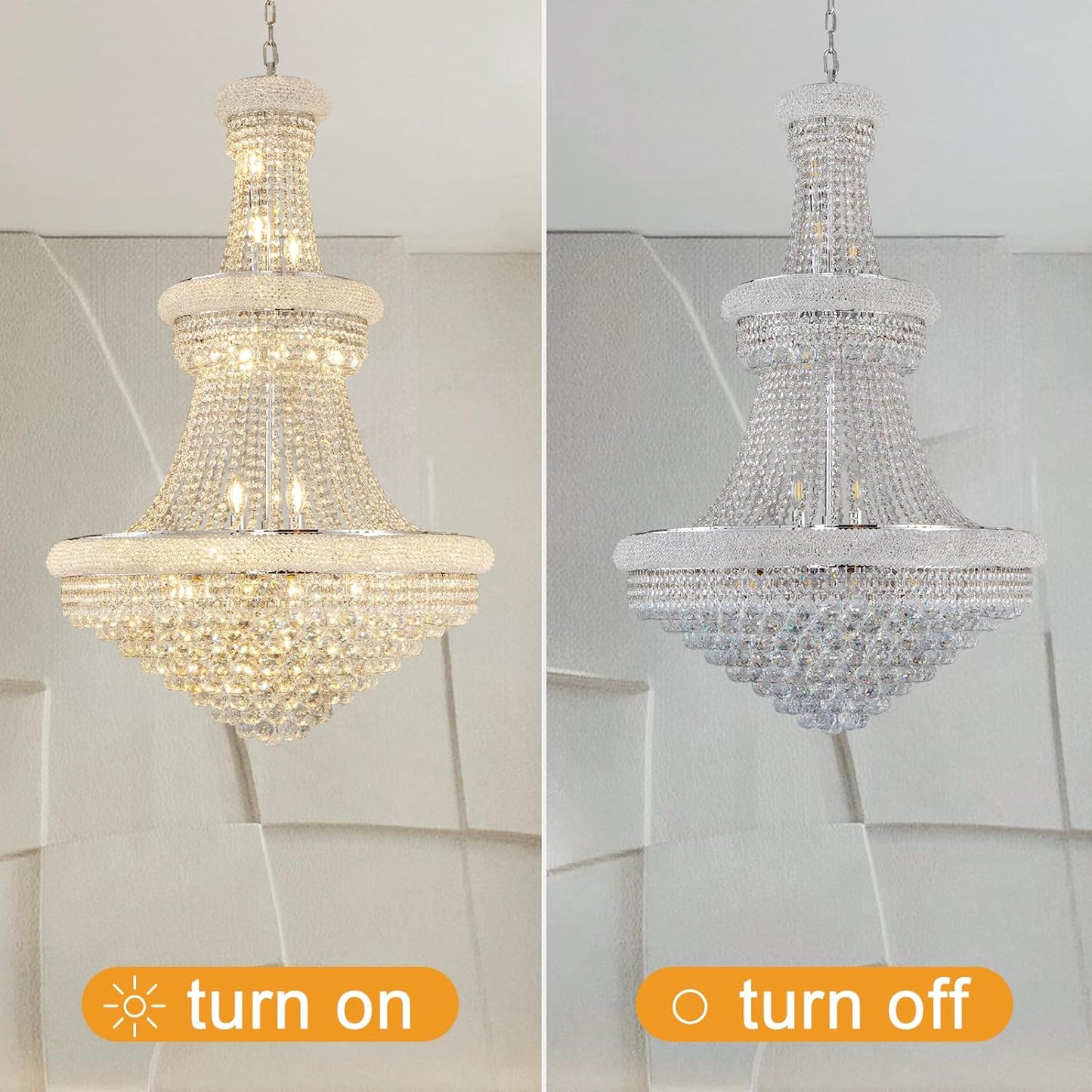 BEIRIO Chrome 24-Light Crystal Chandelier for High Ceilings