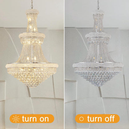 BEIRIO Chrome 24-Light Crystal Chandelier for High Ceilings