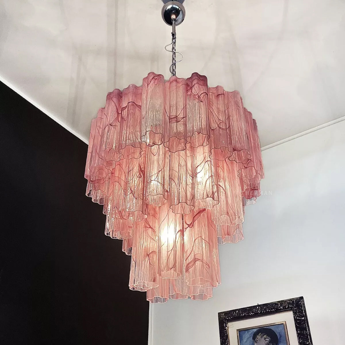 Muraano Alabaster Pink Chandelier 48 tubes