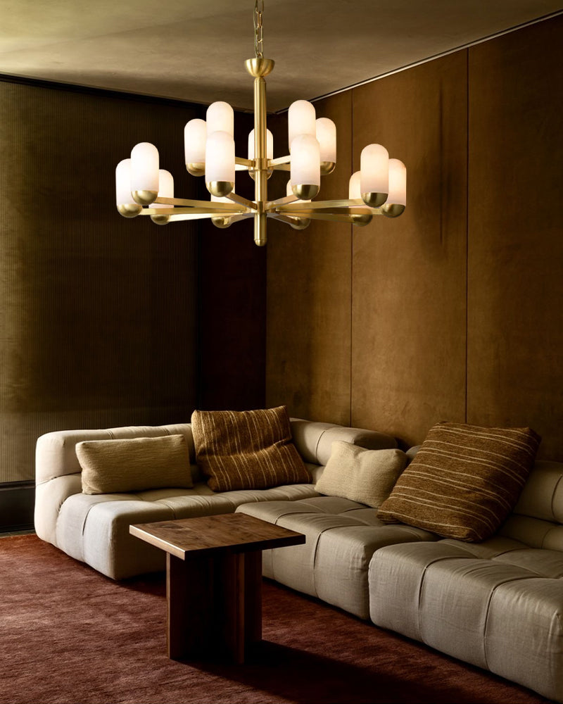 Alabaster Luxury Moonshade Brass Chandelier for dining room