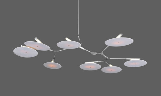 9-light Branching Disc Flush mount -- Brushed Brass / Porcelain