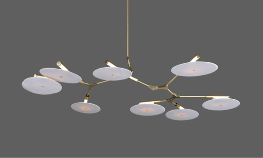 9-light Branching Disc Flush mount -- Brushed Brass / Porcelain