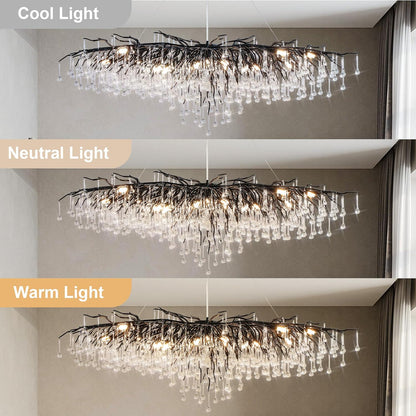 63" Black 15-Light Modern Crystal Tree Branch Chandelier