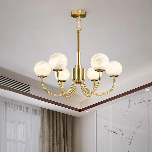Brass Alabaster Chandelier 25.6" 31.5"
