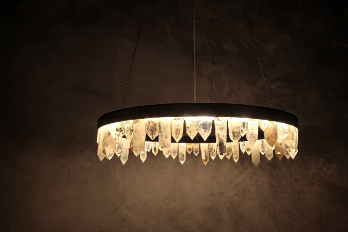 36 Inch Round Brass Modern Geode Quartz Crystal Chandelier