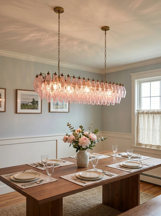 Elegant Pink Murano Poliedri Chandelier