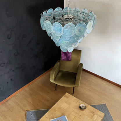 Elegant Blue Murano Disc Chandelier